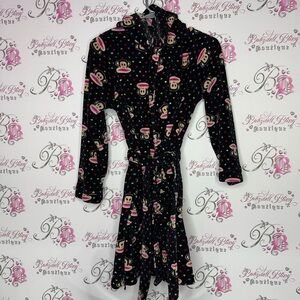 Paul frank robe 2011 colorful polka dots dotted monkey face fleece black tie up